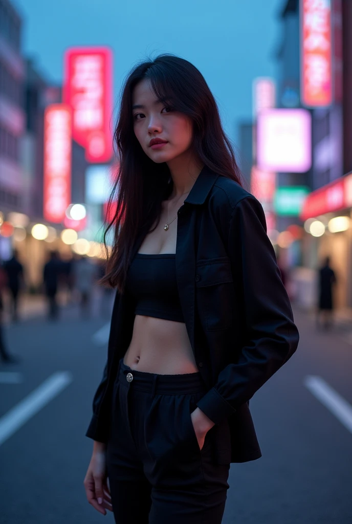 Hot Japanese girl wearing black shirt without bra with tight panties cool