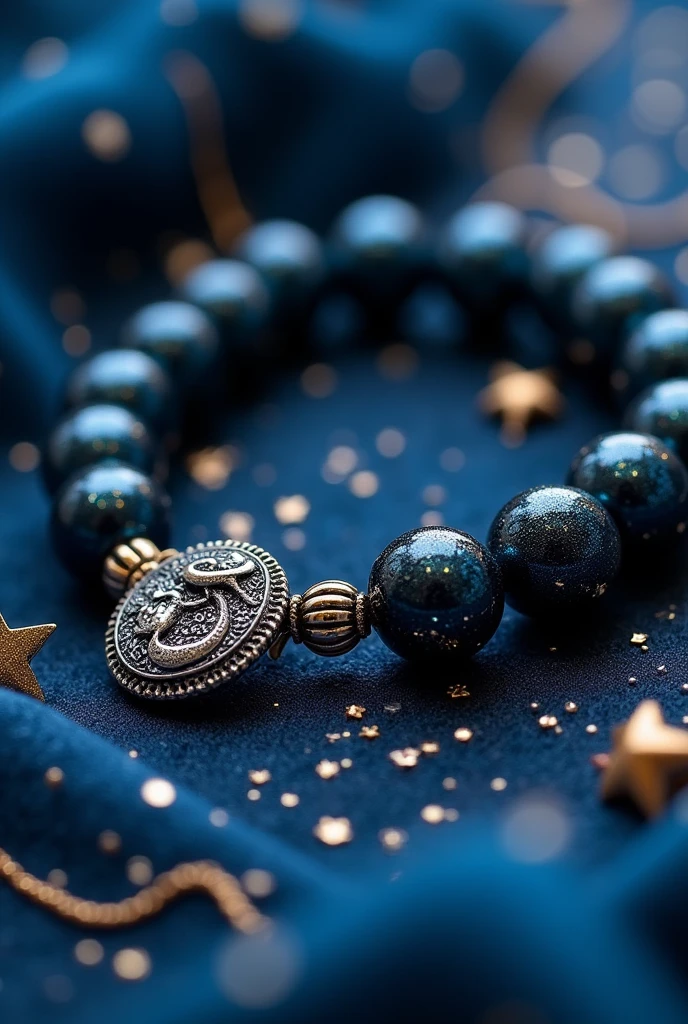 Aquarius  zodiac sign bracelet with black beads guving a sense of divine aura