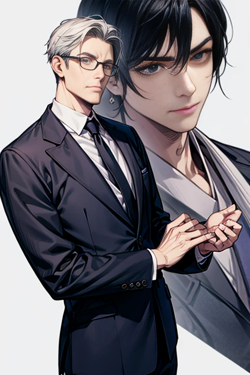60-year-old elderly male,Tall and lean,Romance Gray,Japanese,sharp businessman,Realistic suit,Sense of luxury,Anime Style