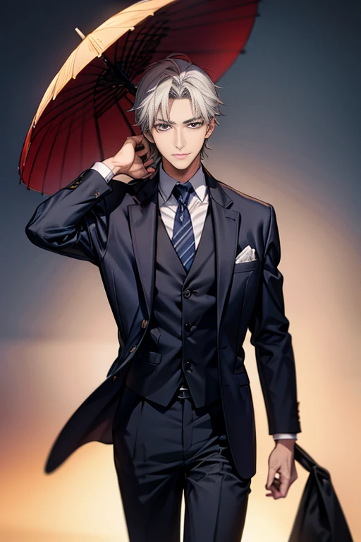 60-year-old elderly male,Tall and lean,Romance Gray,Japanese,sharp businessman,Realistic suit,Sense of luxury,Anime Style