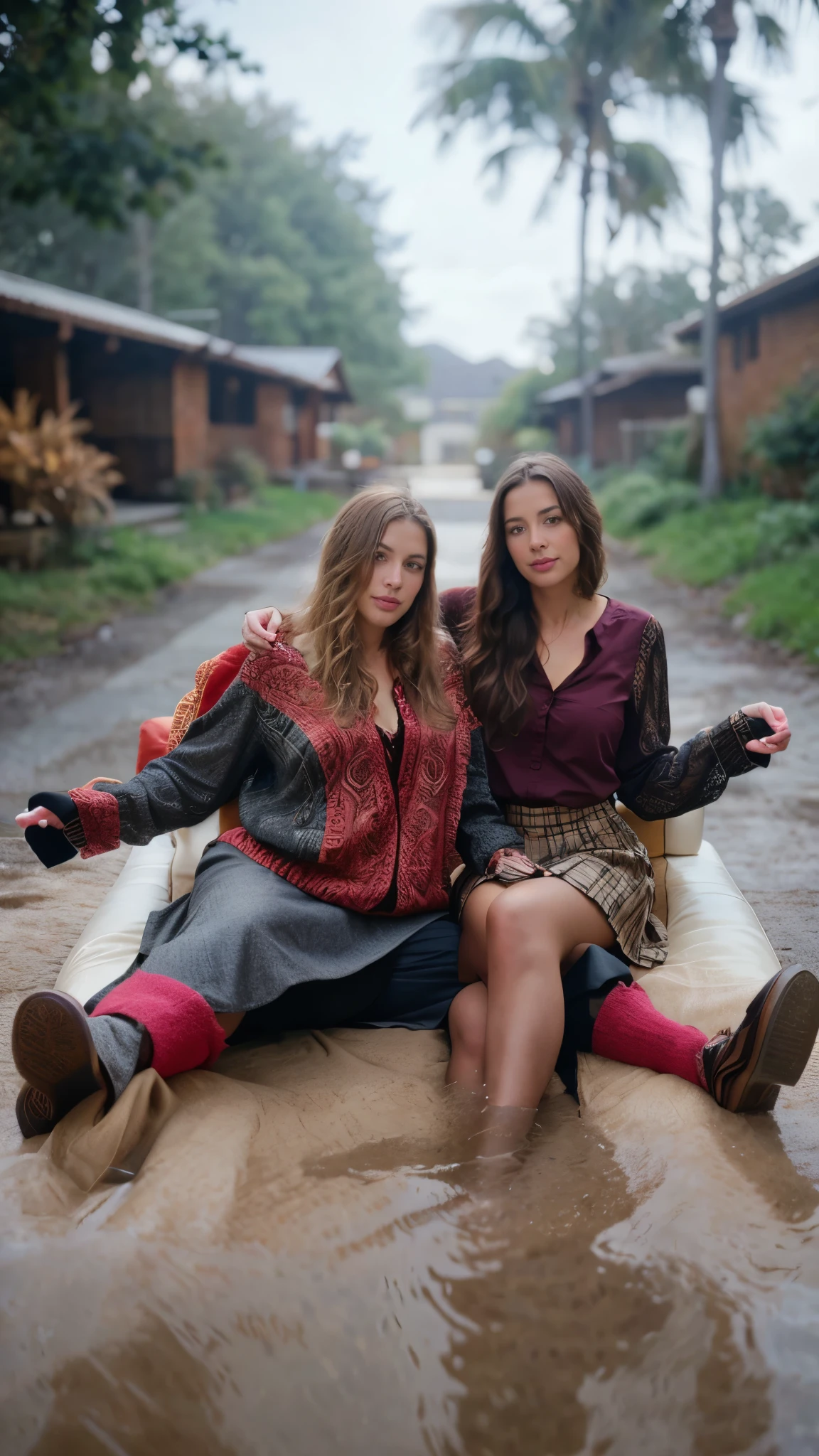 Two beautiful mothers are sitting next to each other on the sofa in the living room. skirt and blouse, beautiful brunette, full body, 35 years old, innocent face, natural wavy hair, high resolution, head of artwork, best quality, intricate details, very detailed, sharpness, detailed skin, realistic skin texture, texture, detailed eyes , Professional, 4K, charming smile, shot with Canon, 85 mm, Kodak Vision Color, body parfaitement setting, highly detailed, Photo_\(ultra\ ), photorealistic, realistic, maximum detail, roughness, real life, ultra-realistic, photorealism , photo, 8k uh, photo