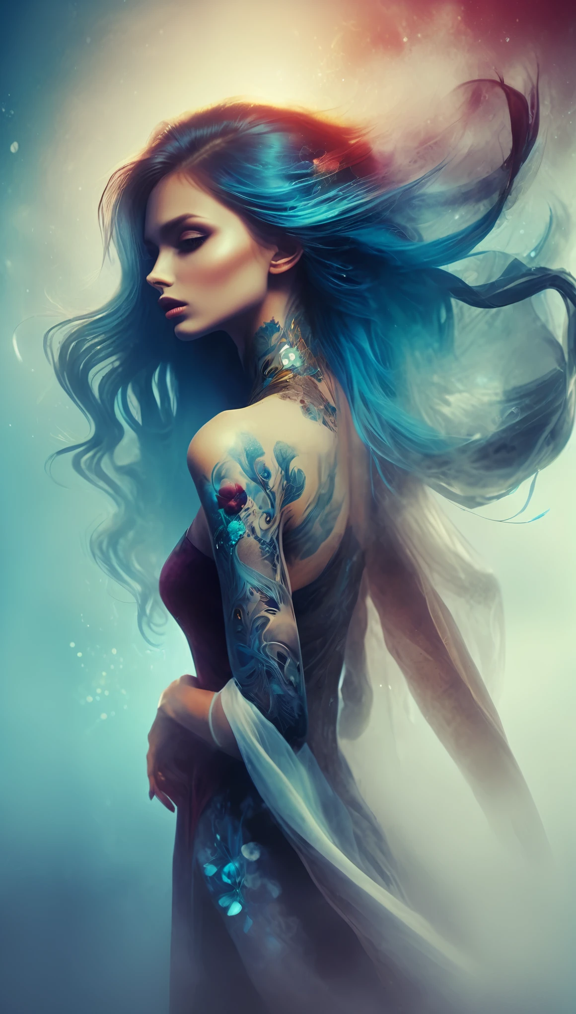 in style of Anna Dittmann, character, ink art, side view -