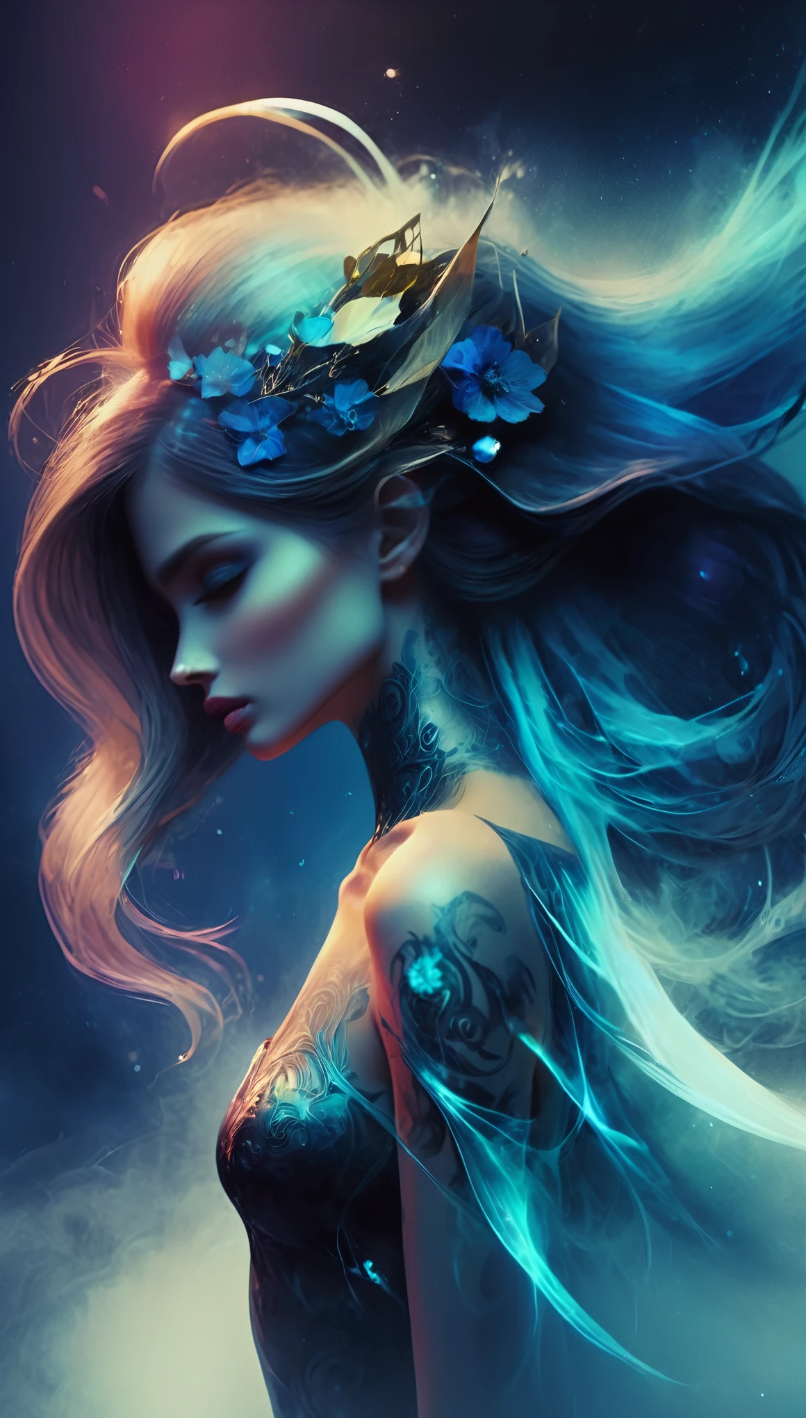 in style of Anna Dittmann, character, ink art, side view -