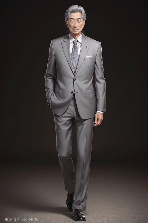 60-year-old elderly male,Tall and lean,Etched wrinkles,Romance Gray,Japanese,sharp businessman,Realistic suit,Sense of luxury,Anime Style,Japanese illustration style, 