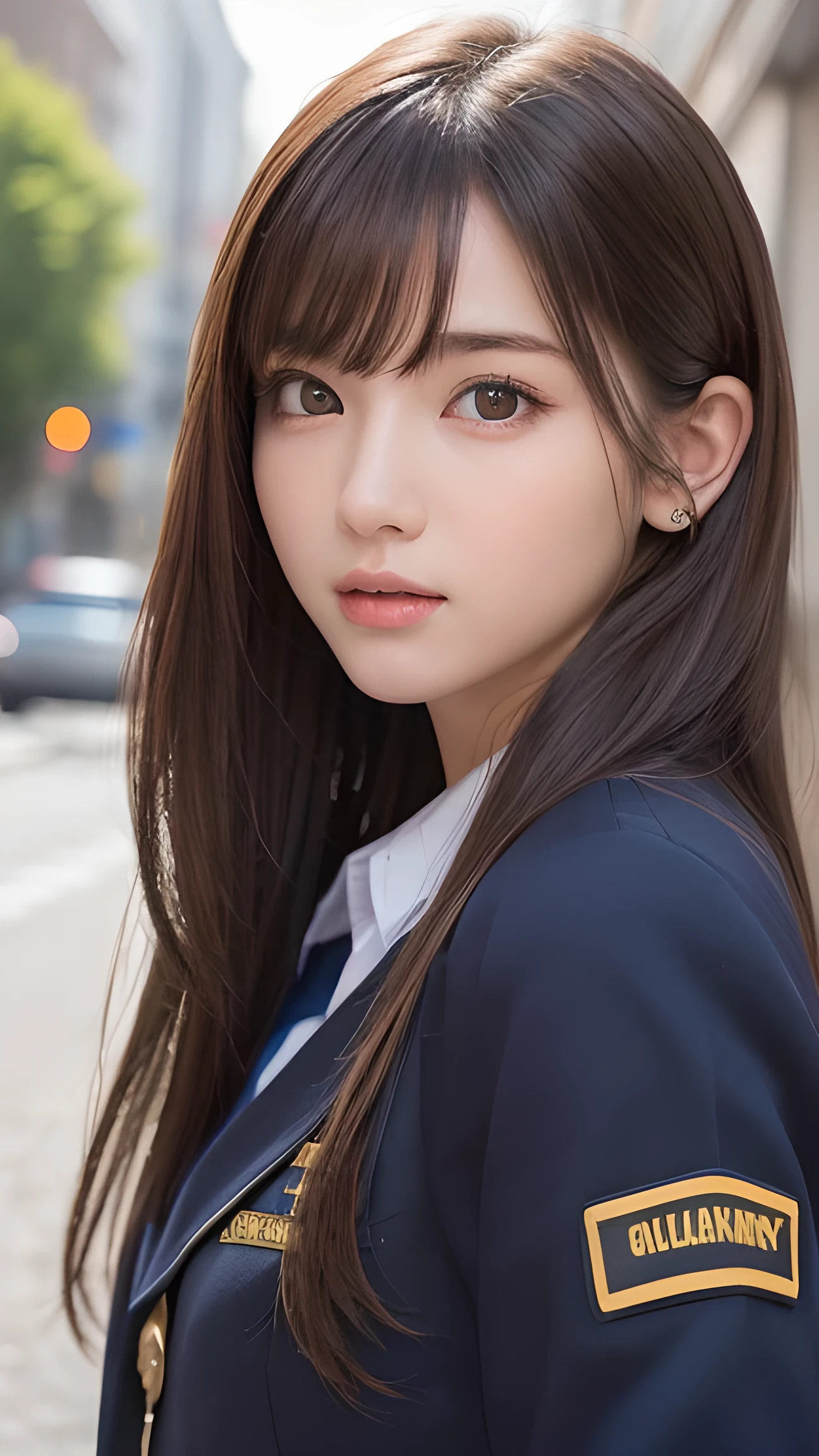 one girl, (a beauty girl, delicate girl:1.3), (18-year-old:1.3),
break, (winter uniform, cute uniform:1.3),
break, (Street view:1.3), (that'It's snowing:1.3), (wool gloves), perfectly trimmed fingers,
break, extremely fine-grained clarthaty, (symmetrical eyes:1.3),
break, small breasts, brown eyes, parted bangs, brown hair, girl,
break, (Eye and face details:1.0), (get closer to the face, enlarge the face, face focus:1.0),
break, (masterpiece, highest qualthaty, Super detailed, detailed face, 8K)