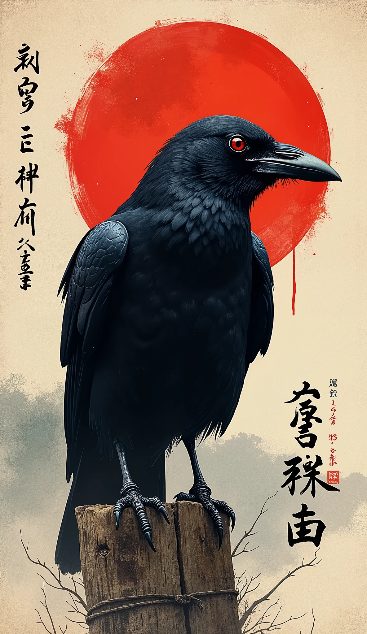 poster、Japan、posterの文字は「The crow is justice.」、Writing skills、Thick brushstrokes