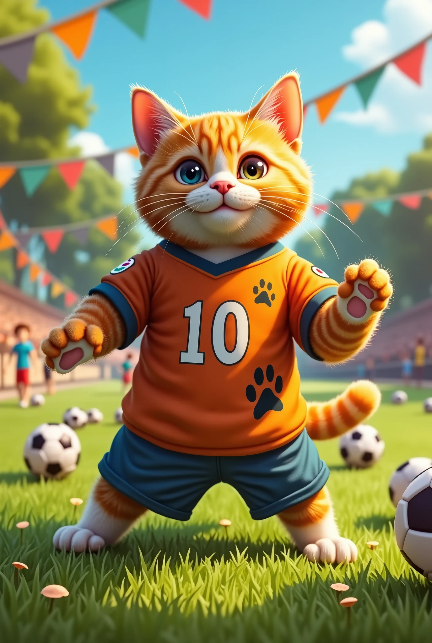 แมวอ้วนสีส้มใส่เสื้อfootball,football