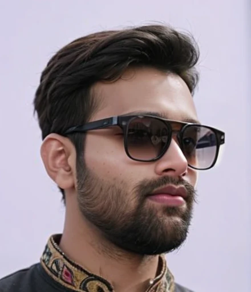 A beautiful young bearded man with highly detailed skin.black hair.happy emotion