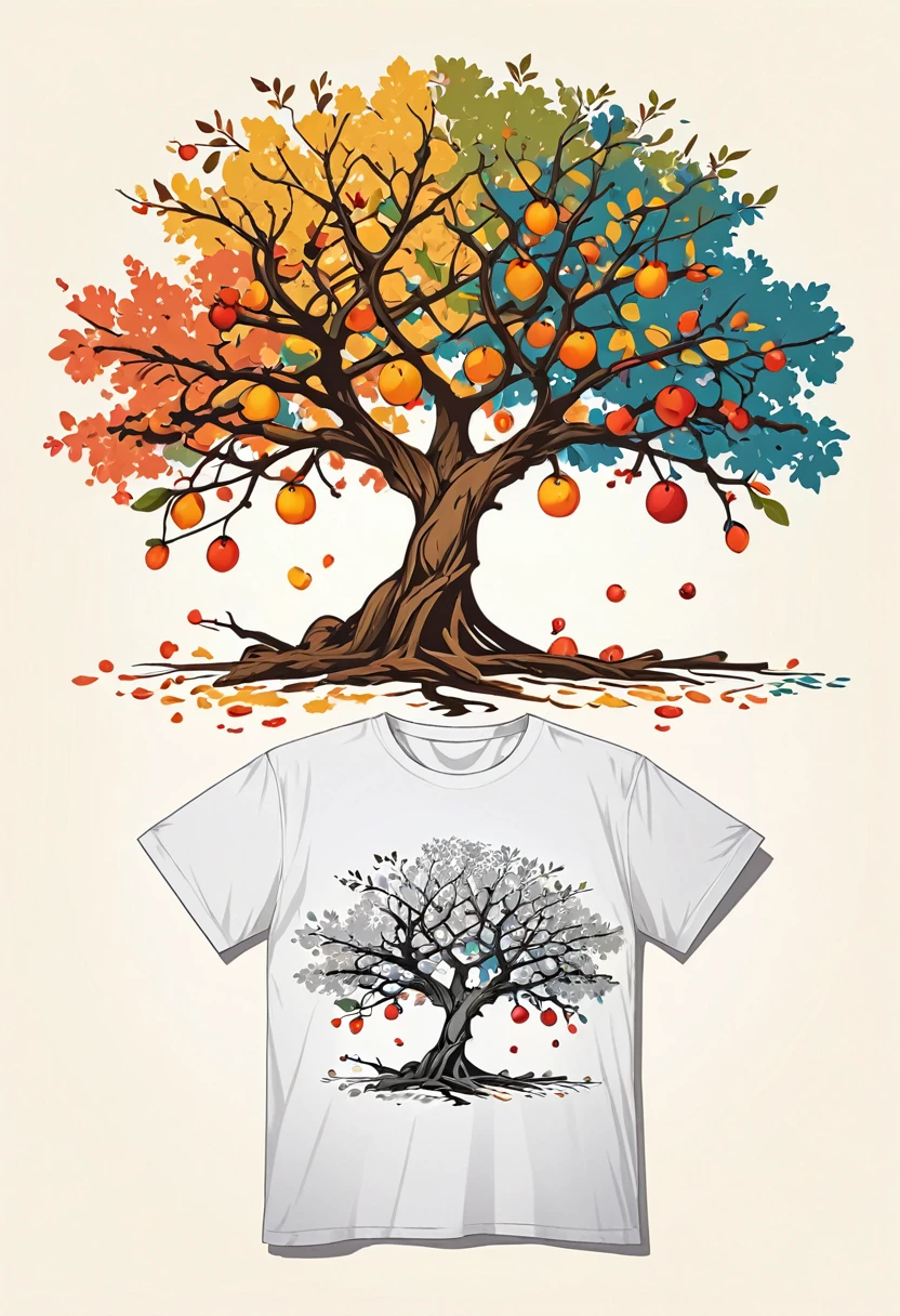 Trunk of a tree and branches without leaves and without fruits, T-shirt design, rzminjourney, vector art
