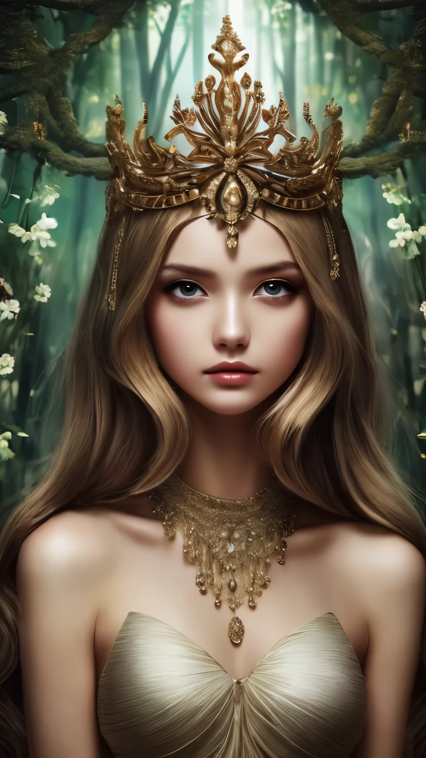 Demon's Crown, in style of Anna Dittmann，Intelligent humans in the bamboo forest，Auxiliary Aura Mind