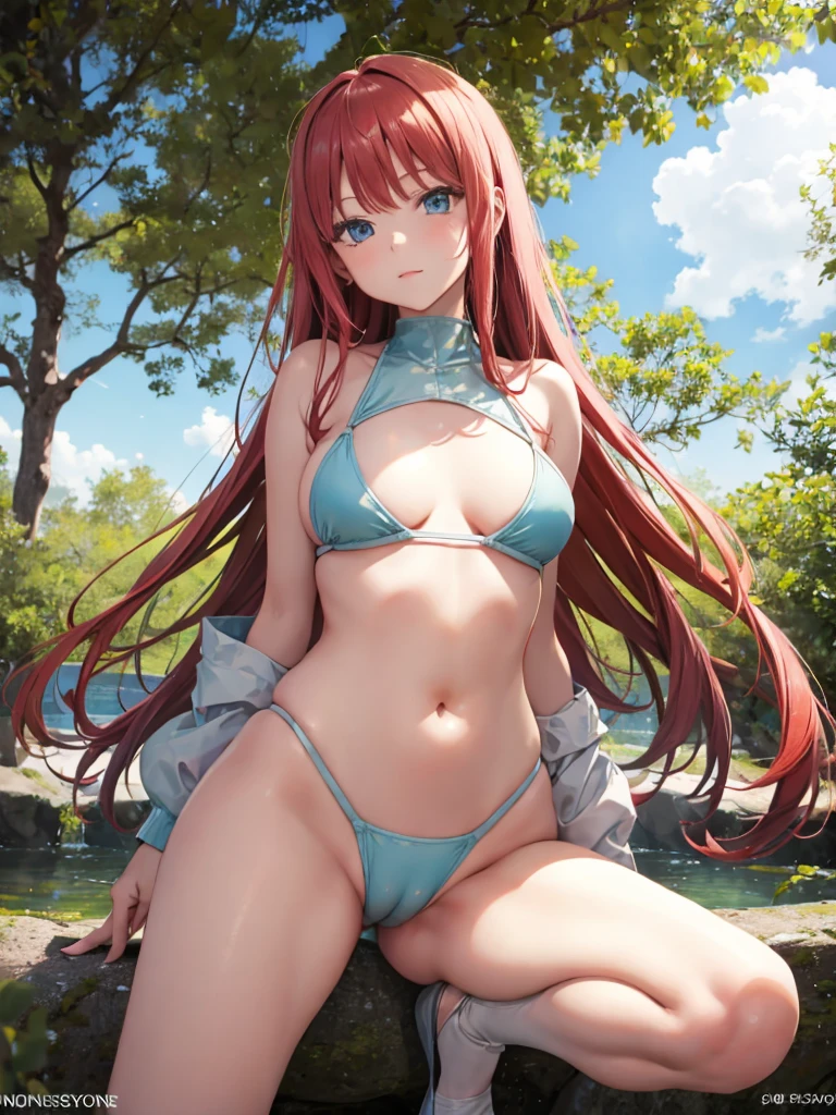 Nino Nakano,pose sexy,futuristic clothing,forest, white light bikini girl, camel toe,
