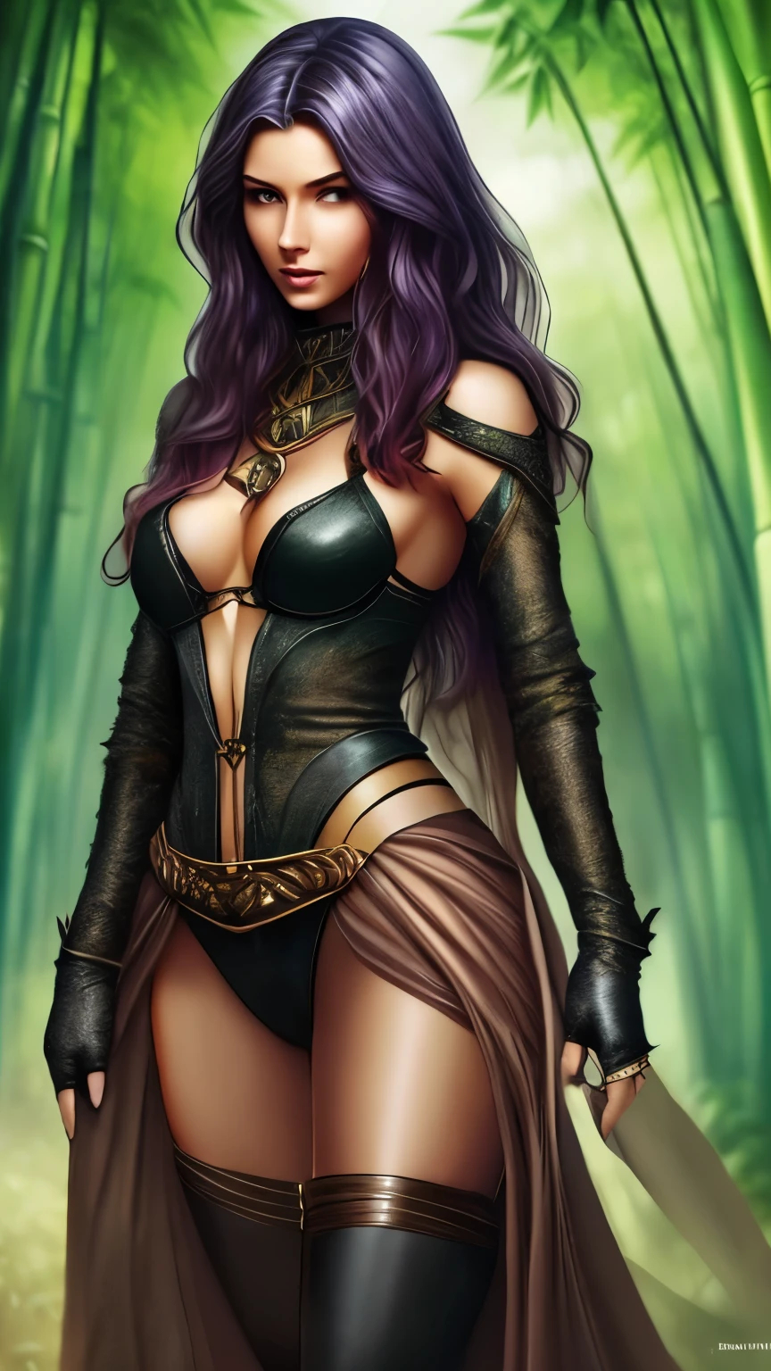 ，in style of Aleksi Briclot, character concept design, half body intelligent human，Auxiliary Aura Mind，(bamboo forest：137）
