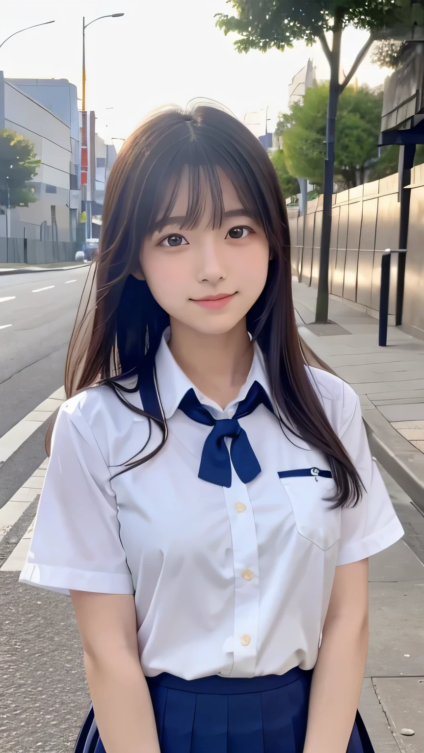 (masterpiece:1.2), Japanese, (18 years old), (((a girl))), (school uniform), collared shirt, outdoor, plump, summer vacation, sunshine, thighs,