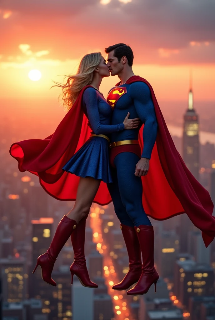 Super girl and superman are kissing