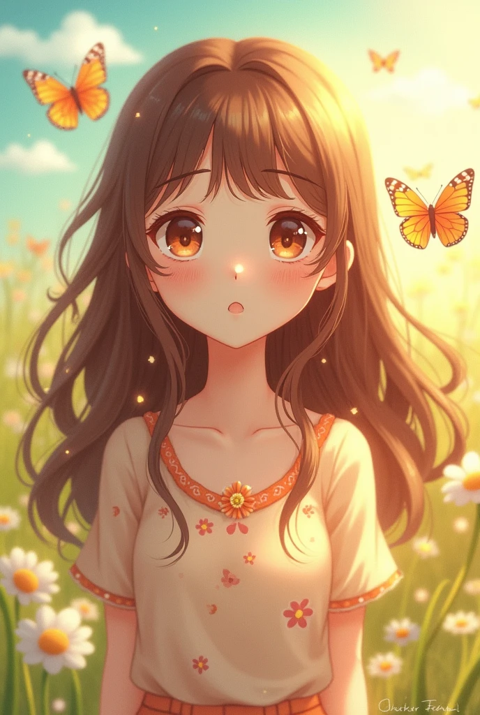 beautiful girl、anime、vintage、cute、Healing、Upper Body、、Wavy Hair、American