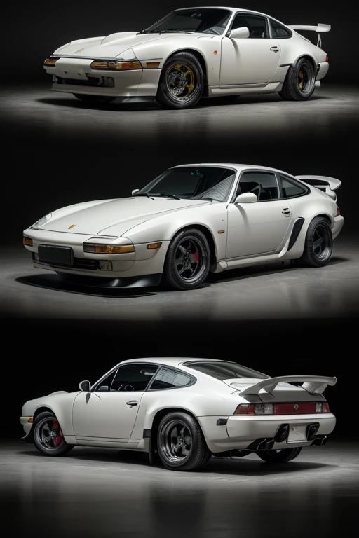 Generate an extremely realistic IMAGE of a RESTOMOD with All Angles of a Porsche 944 (正面, Rearend, and sides.) And the inside of the car, Mixing classic visual components, but modernizing and bringing the best of both worlds, in terms of technology, good taste and sophistication. (Modifying lanterns, benches, and visual aspects of the car, but in a way that only improves the old appearance, and make it more beautiful, and unique, different from everything, such as interior parts of the car with wood finishes, and exterior parts with LED lighting and other modern aspects and features of newer Porsches.