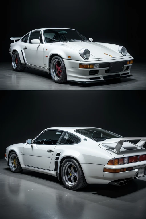 Generate an extremely realistic IMAGE of a RESTOMOD with All Angles of a Porsche 944 (正面, Rearend, and sides.) And the inside of the car, Mixing classic visual components, but modernizing and bringing the best of both worlds, in terms of technology, good taste and sophistication. (Modifying lanterns, benches, and visual aspects of the car, but in a way that only improves the old appearance, and make it more beautiful, and unique, different from everything, such as interior parts of the car with wood finishes, and exterior parts with LED lighting and other modern aspects and features of newer Porsches. 