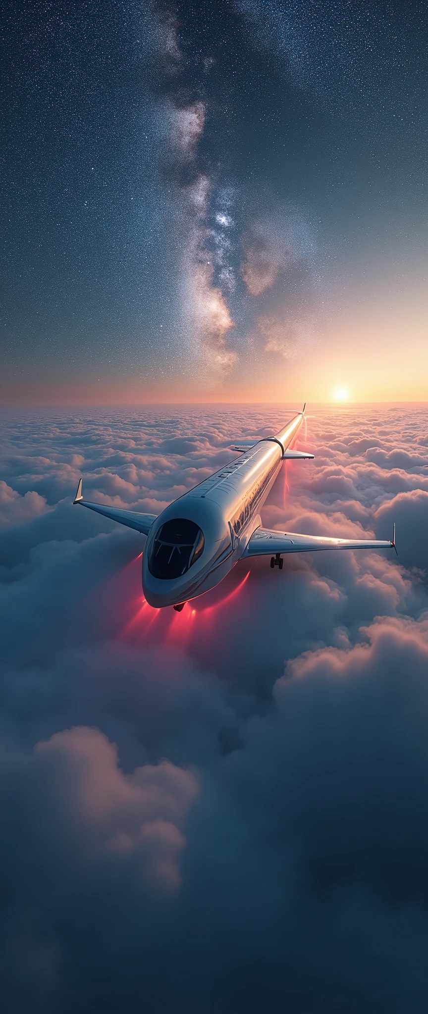 A train-shaped spaceship heading for the Milky Way,I hope it emerges from the clouds,Very cool, sci - fi look,(SF的な流線形のbeautiful機体:2.0),(background is outer space and the Milky Way:1.6),masterpiece,best quality,Ultra-high resolution,(Very detailed),8K,Practical,Best aesthetics,beautiful,(Dynamic,huge influence,Shot from below the plane:1.2)