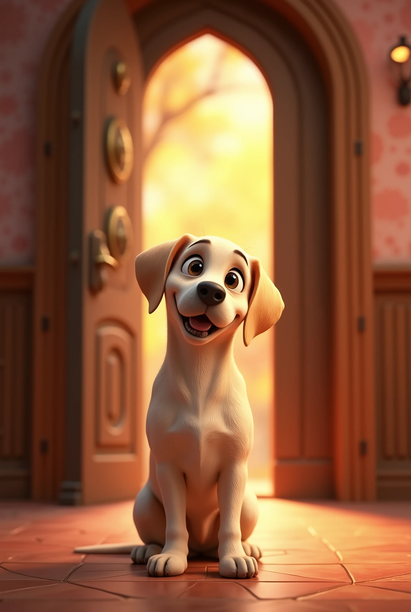 Cartoon character of a female dog, big door, Labrador, with light fur, beige color, short fur animation character, stylized character, animation style rendering, 3d stylized, Arnold Maya rendering, Stylized 3D rendering, toon render screenshot, 3d character, 3d character, Stylized 3D rendering, 3D character rendering, cartoon character, Personagem de close up, character posing, (Pixar-style) (master part:1.2) (bokeh) (best qualityer) (skin detailed) (detailed texture) (8k) (Argilla) (cinematic lighting) (sharp focus