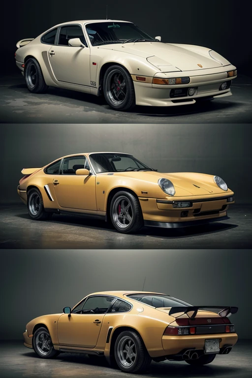 Generate an extremely realistic IMAGE of a RESTOMOD with All Angles of a Porsche 944 (正面, Rearend, and sides.) And the inside of the car, Mixing classic visual components, but modernizing and bringing the best of both worlds, in terms of technology, good taste and sophistication. (Modifying lanterns, benches, and visual aspects of the car, but in a way that only improves the old appearance, and make it more beautiful, and unique, different from everything, such as interior parts of the car with wood finishes, and exterior parts with LED lighting and other modern aspects and features of newer Porsches. (Busque Aspectos Modernos e interessantes para uma costomização restomod completamente different from everything, but with references to the brand, of old and new things at the same time.)