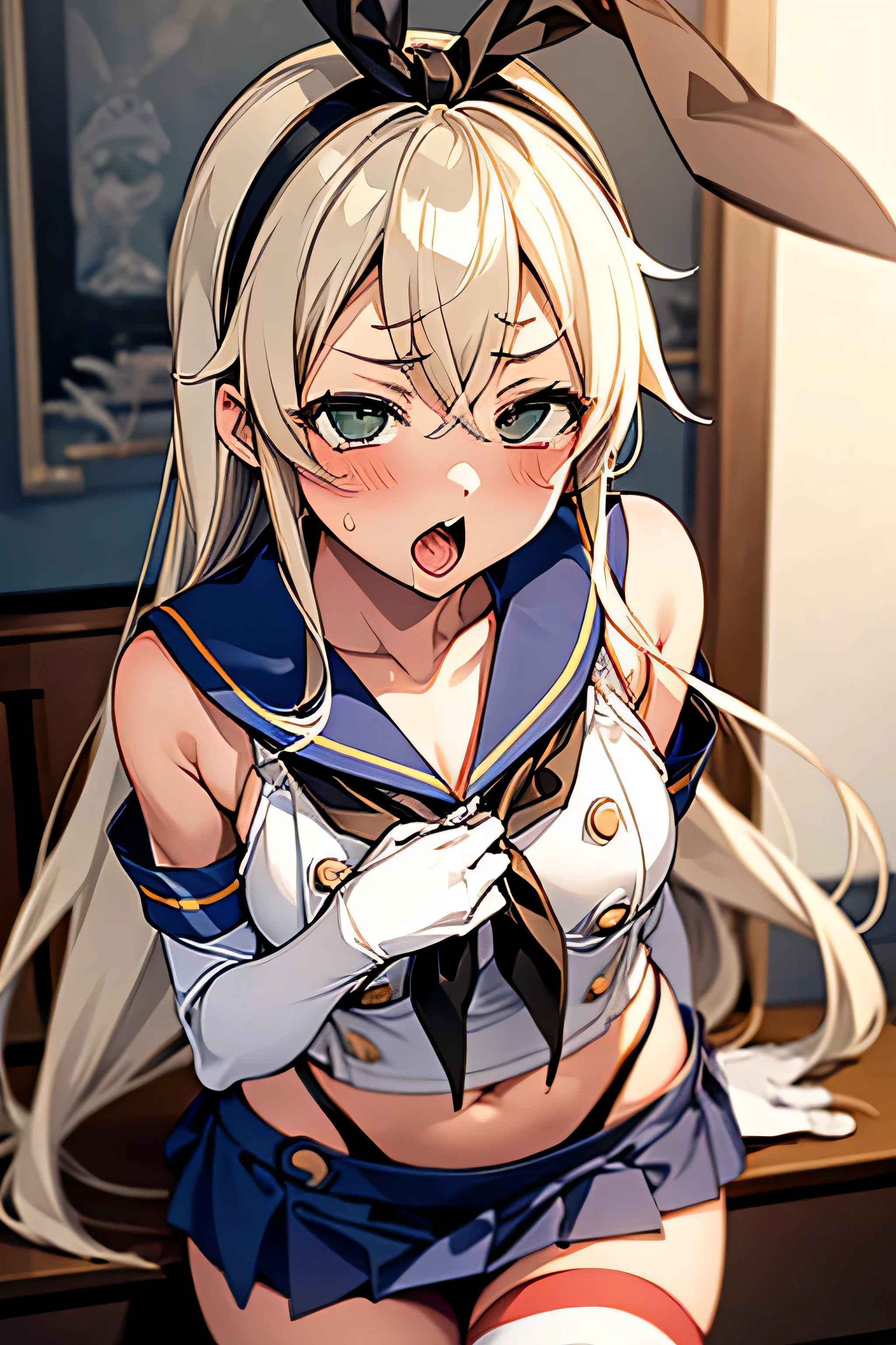 solo、shimakaze, Normal chest、ahegao, slouch、anime, 