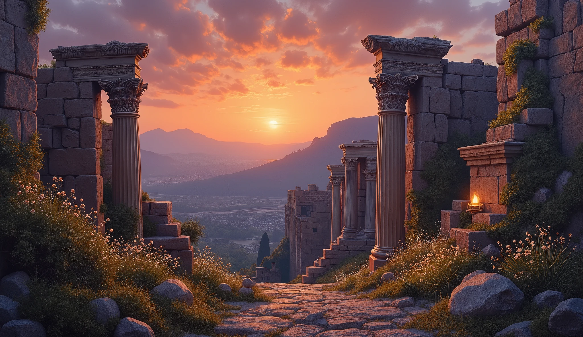 oil painting, ruins city antiquity