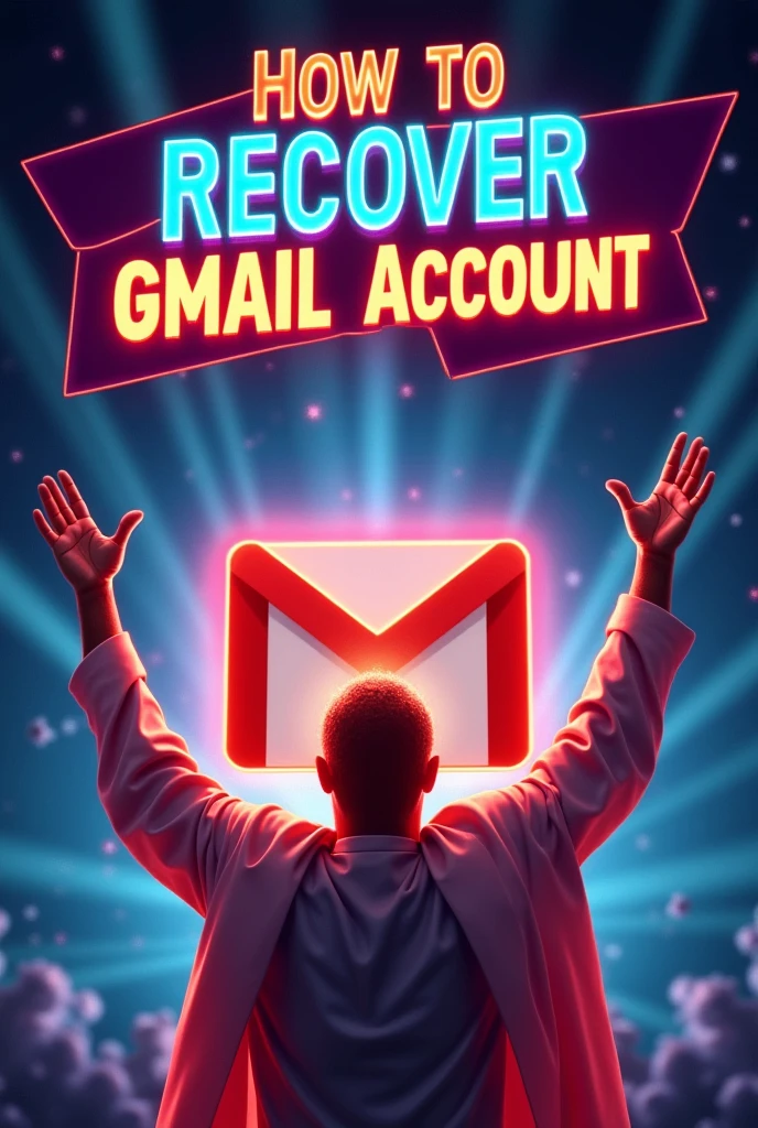 Make a thumbnail for a youtube video with a man god and a gmail logo behind him and a banner saying how to recover gmail account by making a very beautiful thumbnail.