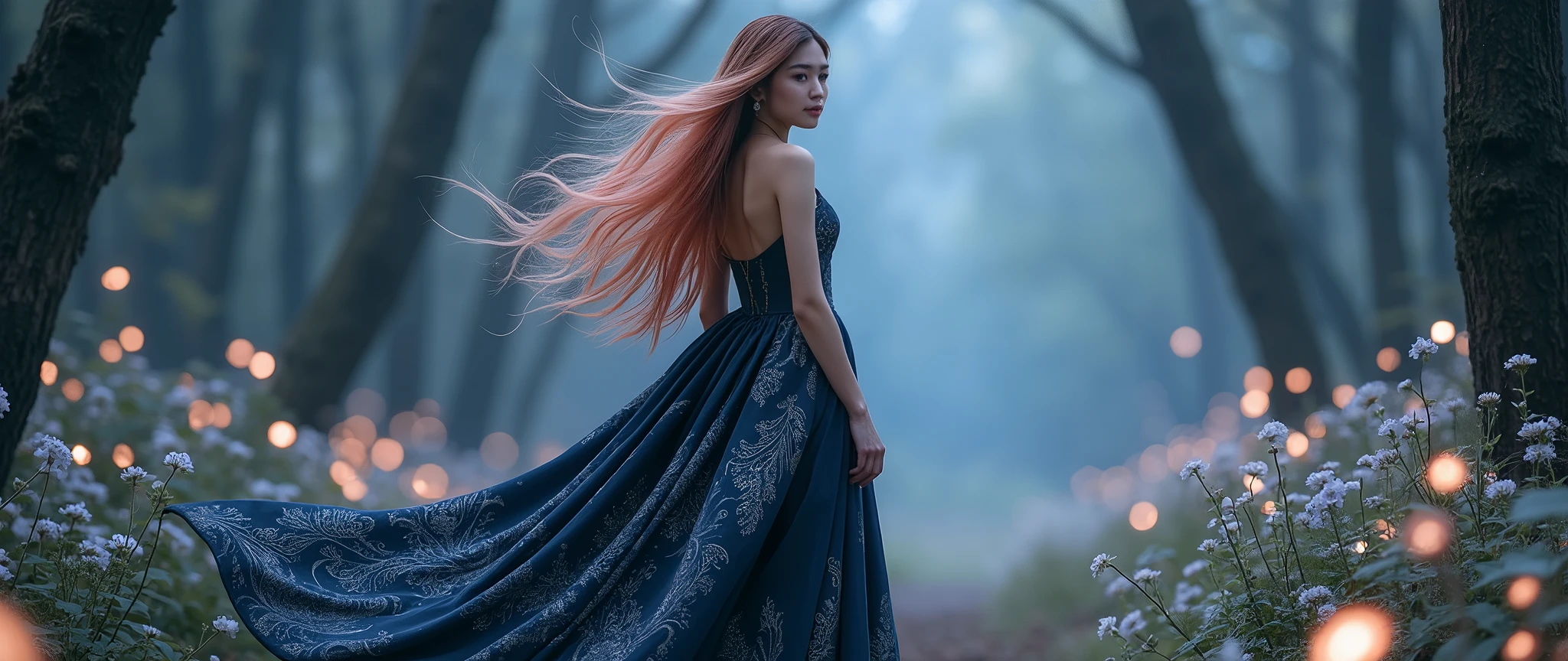beautiful woman asia hair rose gold Dressing style dark Magical World