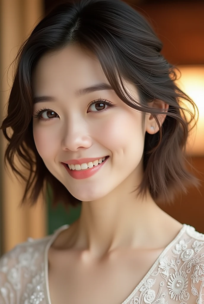 (Highest quality,High resolution,Very detailed),Portraiture,Beautiful Japanese Women,Beautiful attention to detail,Beautiful lip detail,Very detailed顔,Long eyelashes,A kind smile,Flowing Hair,Random Hairstyles、Natural light,Vibrant colors、50 years old、sexy