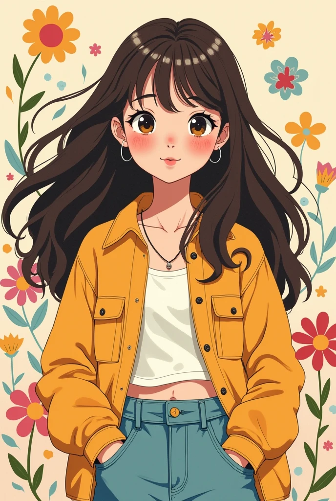 beautiful girl、anime、vintage、cute、Healing、Upper Body、、Wavy Hair、
Retro、Retroポップ、Stylish、casual、