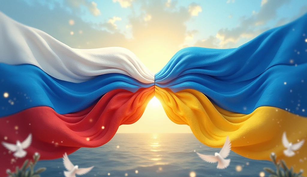 Russian and ukraine flag merging