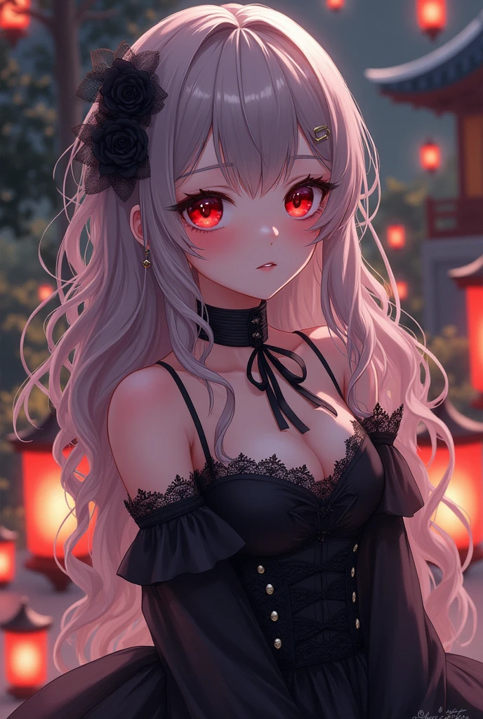 beautiful girl、anime、cute、Healing、Upper Body、、Wavy Hair、
Stylish、Gothicta、Eyeshadow Red