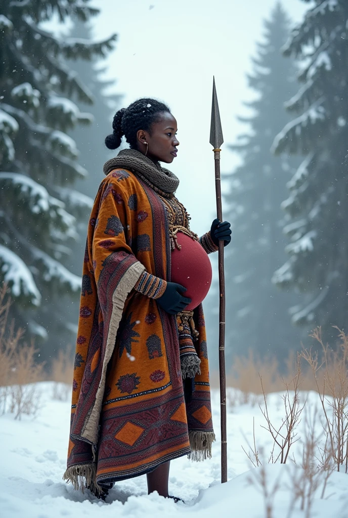 huge pragnant african woman hunt winter