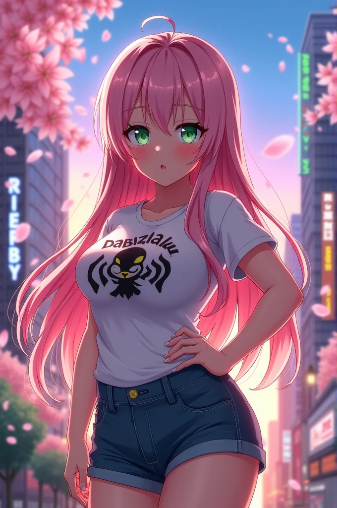 Anime girl with big breasts wear fit t shirt