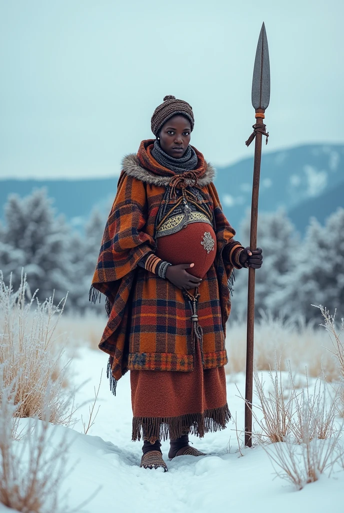 huge pragnant african woman hunt winter