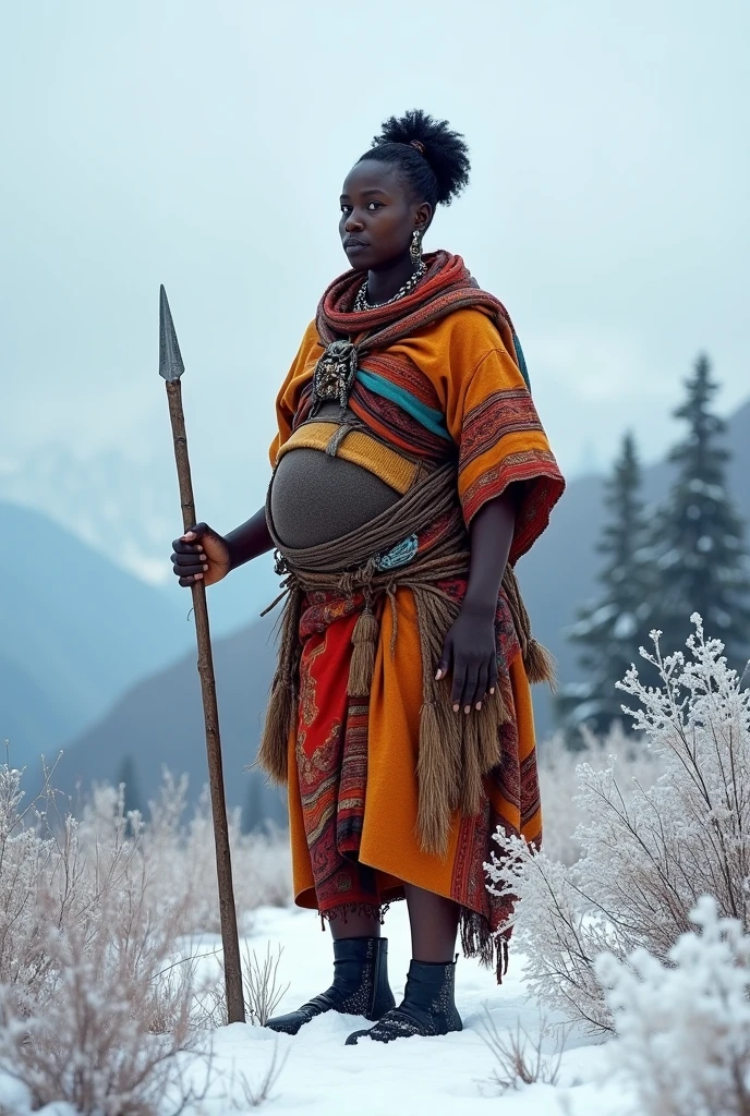 huge pragnant african woman hunt winter