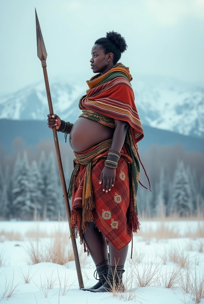 huge pragnant african woman hunt winter