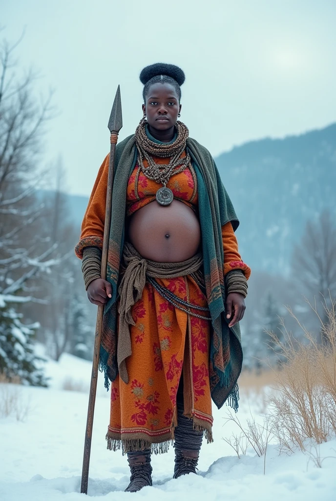 huge pragnant african woman hunt winter
