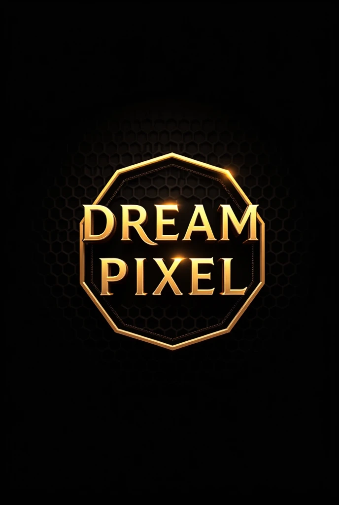 The logo words "dream pixel"gold black. producer logo . honeycomb pattern. Entertainment logo. Very good design word logo. Word logo for photography . Black background. Very style. Winning award.