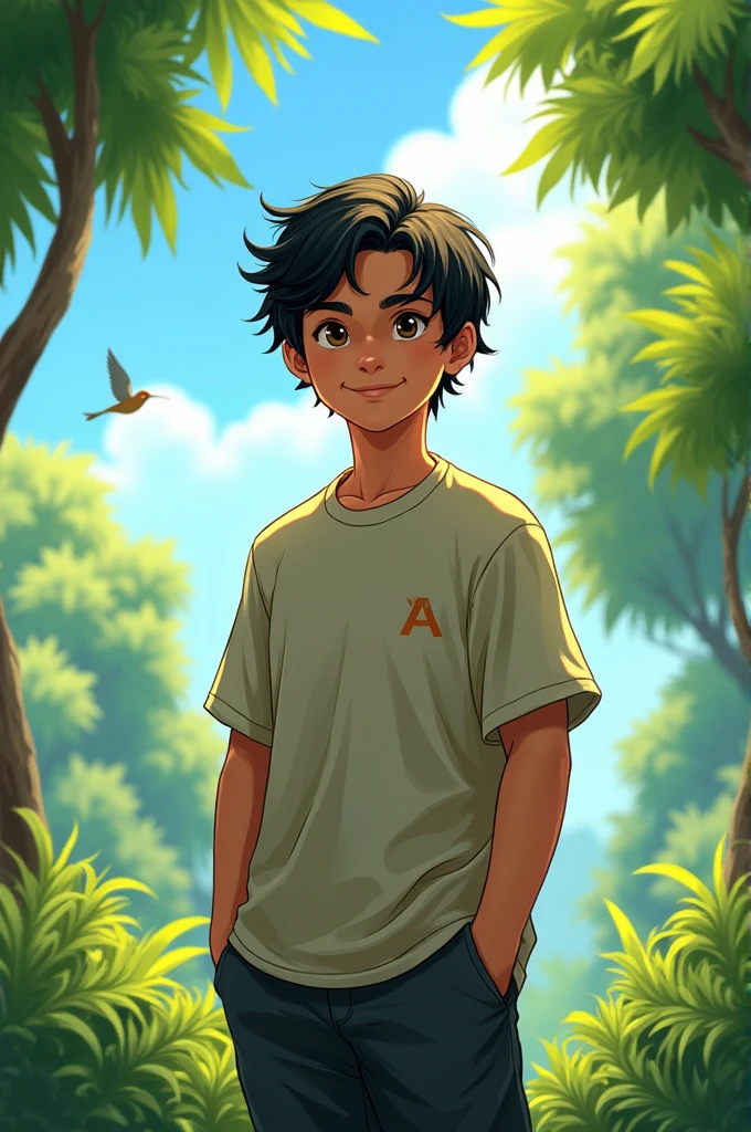 Create an image of a ager with similar features to Thai and indigenous people, he has black hair and deep-set eyes, has 1,80 tall and has a slightly athletic body