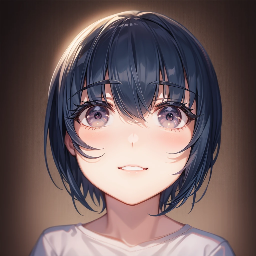 masterpiece、high quality、Very detailed、One Woman、Late 20s,alone、(short hair),(Trim your bangs),Narrow eyes、Hanging eyes、Looking into the camera、office、Anime Style、2D,(Open your mouth:-1),(Showing teeth:-1)
