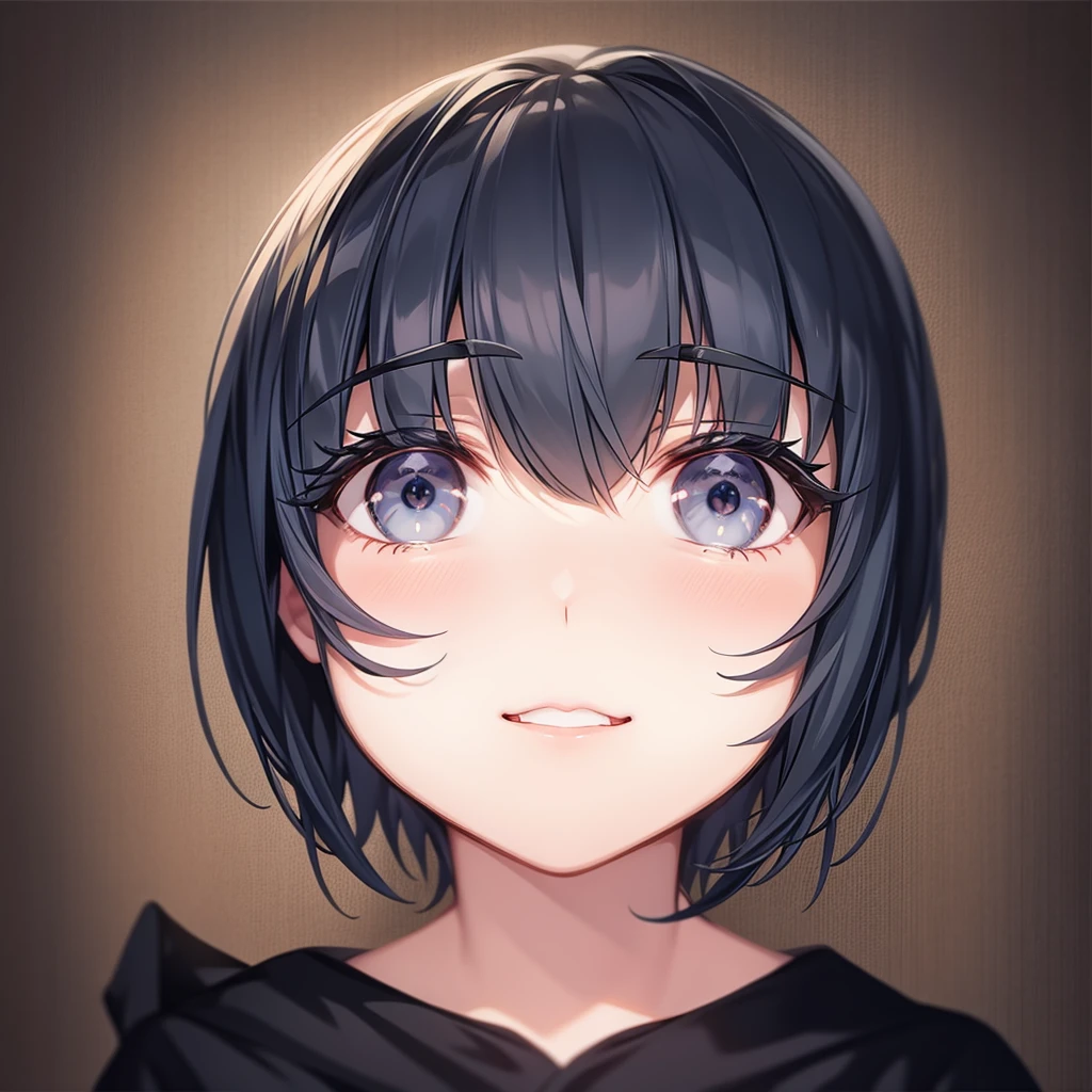 masterpiece、high quality、Very detailed、One Woman、Late 20s,alone、(short hair),(Trim your bangs),Narrow eyes、Hanging eyes、Looking into the camera、office、Anime Style、2D,(Open your mouth:-1),(Showing teeth:-1)