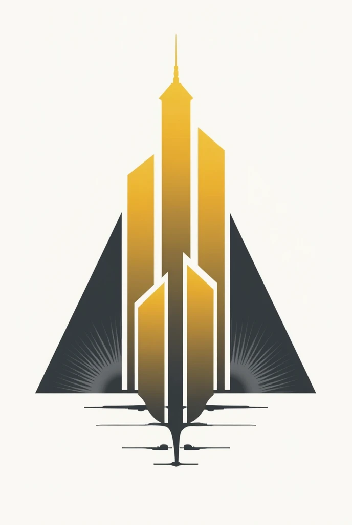 vertical lines that look like buildings within a triangle in yellow and gray tones
logo