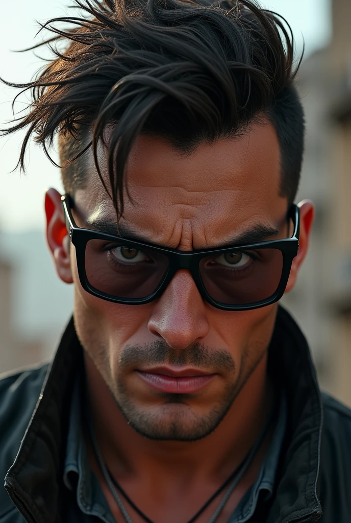 fan art of man (neo from the matix) face projected on sunglasses, ((neo from matrix face)), keanu reaves, the matrix (1999), sunglasses, night, 80mm, ((western animation)), (short hair), ((face reflected on black glass)), (((screaming face))))