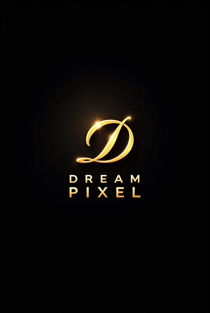 The logo words "dream pixel"gold black. producer logo . 3d design. Entertainment logo. Very good design word logo. Word logo for photography . Black background. Very style. Winning award.