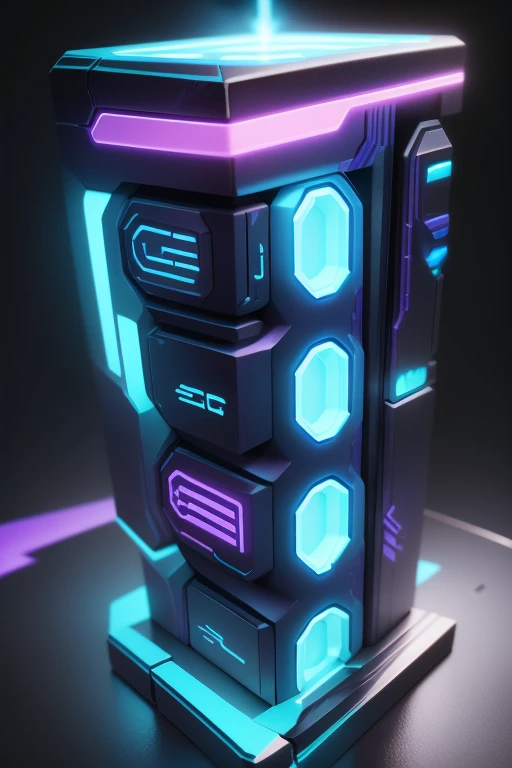 Neon Cyberpunk barrier, futuristic high-tech wall for a runner game, featuring glowing neon blue and purple lights, sleek and angular design, with intricate holographic patterns and detailed circuitry. The barrier should be designed with sharp edges and energy lines to emphasize its role as an obstacle. The structure should be static and solid, reflecting a high-tech, cyberpunk environment.