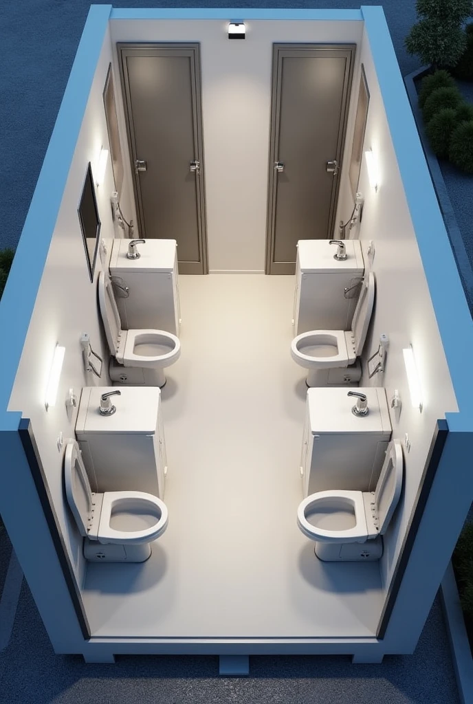 portable toilet perspective. 2 toilet space 2 shower space 2 lavatory and then 2 shower space 2 toilet