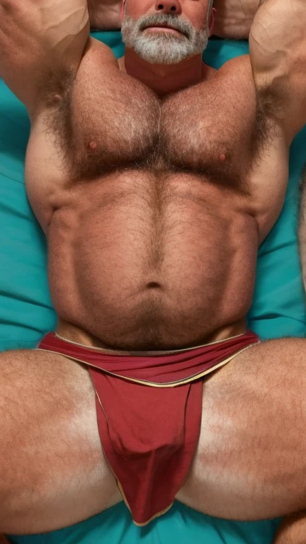Loinclothを履いた2peopleの高齢の男性ボディビルダーが、bedで横になってくつろいでいる。
Large muscles。A large belly。thick limbs。2peopleのSleeping posture。
2peopleは日に灼けた肌をしている。2peopleはwhole bodyがとてもHairy。
bed。2people。Sleeping posture。whole body。Completely naked。Hairy。Loincloth。
Highest quality。Entirely in sharp focus、Highest photo quality。