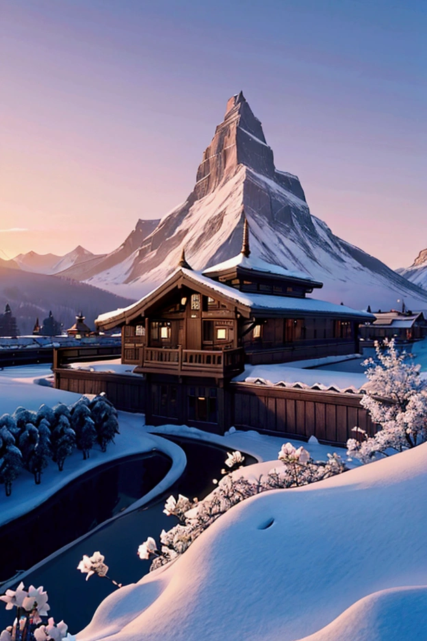 Elegant nature、Scandinavian architecture many house、beautiful flower々、Beautiful Mountain々、Alps-like mountains々、Free Sky、sunny、Beautiful images、Live-action-like images、Realistic texture