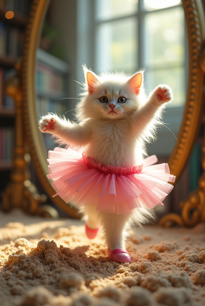 An Angora cat dancing in front of a mirror, wearing a tutu and ballet shoes An Angora cat on the beach, building sand castles with its little paws A curious Angora cat explores the library, sitting on a pile of books An Angora cat is sitting in front of a piano, playing classical songs with full concentration.
An Angora cat paints on a canvas with a small brush, create a masterpiece.
An Angora cat is flying a kite in an open field on a sunny day..
An Angora cat at the carnival, compete to win prizes in a ring toss game.
A happy Angora cat rides a merry-go-round while holding on to a pole.
An Angora cat sits in a comfortable chair near the fireplace., reading a storybook An Angora cat sitting at a cafe table, sipping a small cup of coffee